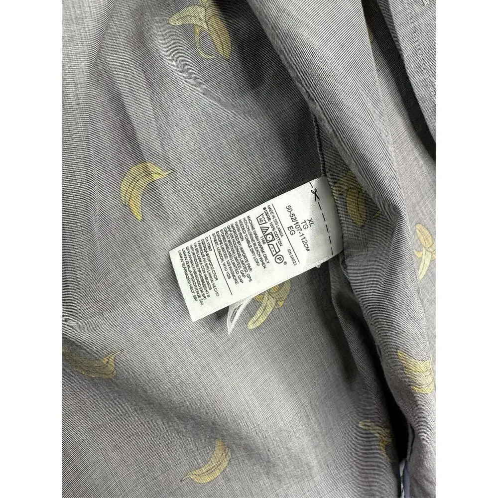 Banana Republic Mens XL Slim Fit Luxe Poplin Grey Banana Print Shirt